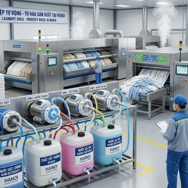 Dùng bơm hoá chất giặt là