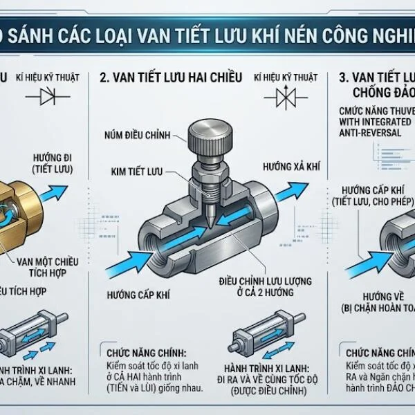 Chi tiết cấu tạo van tiết lưu khí nén