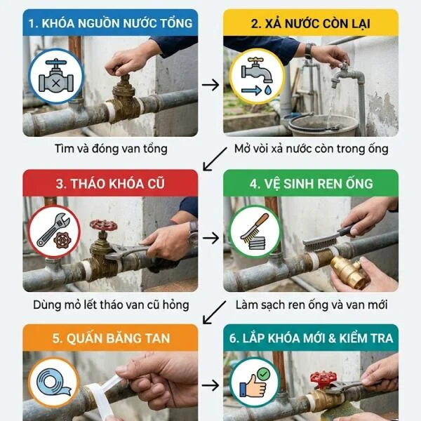 Cách thay khóa nước đúng cách