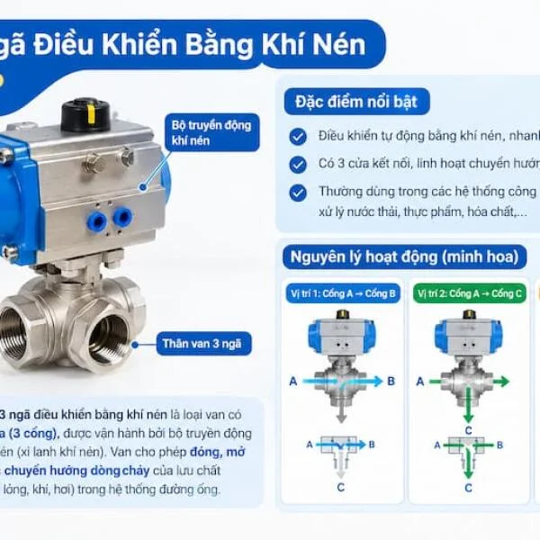 Van 3 Ngã Điều Khiển Bằng Khí Nén