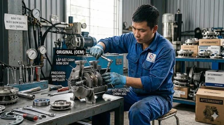 Ảnh lắp đặt các linh kiện máy bơm 