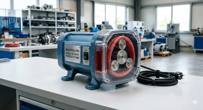 Một bức ảnh độ phân giải cao về một chiếc bơm nhu động công nghiệp