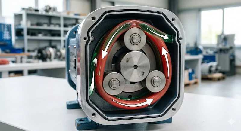 Một bức ảnh dạng sơ đồ, chất lượng cao về đầu bơm nhu động đang hoạt động