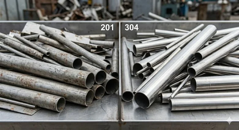 ảnh so sánh inox 201 và inox 304