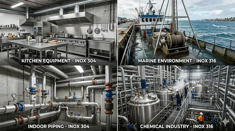 Hình ảnh cảnh công nghiệp thể hiện ứng dụng của thép không gỉ 304 và 316