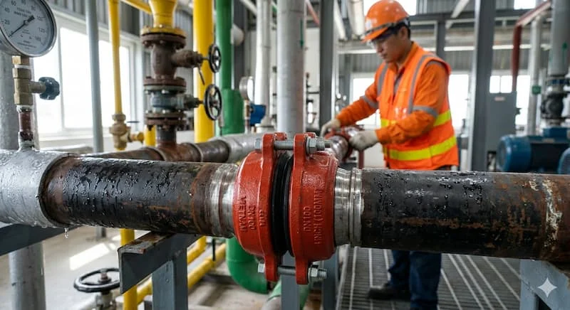 Minh họa cách thức hoạt động và vị trí của khớp nối trong hệ thống ống thực tế