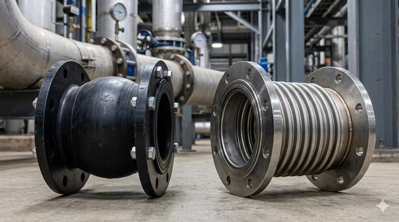 Ảnh so sánh khớp nối mềm cao su vs inox