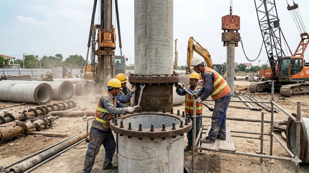 Quy trình nối cọc mặt bích