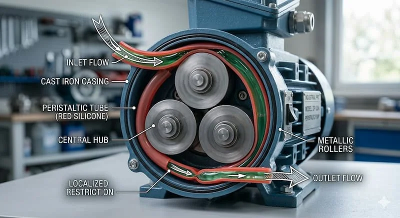 Một bức ảnh dạng sơ đồ, chất lượng cao về đầu bơm đôi đang hoạt động