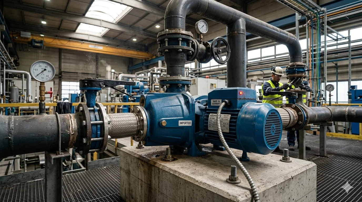 máy bơm nước nhập khẩu cỡ lớn được lắp đặt trong một cơ sở công nghiệp