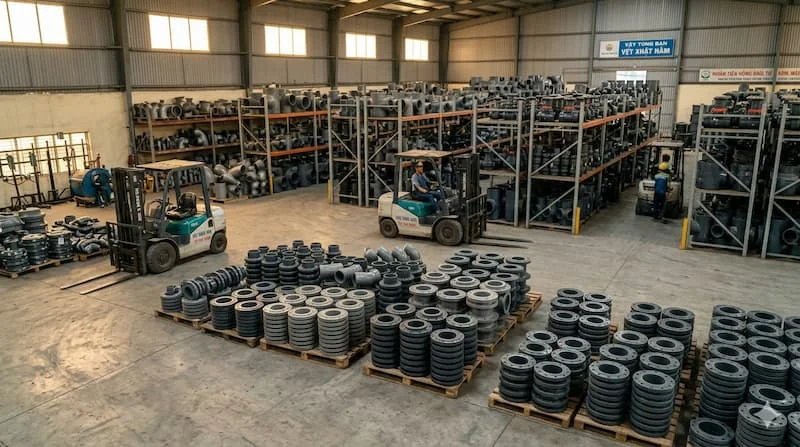 Minh họa quy mô sản xuất hoặc phân phối, tạo cảm giác về sự sẵn có của hàng hóa