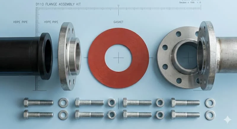 Mối nối bích được lắp đặt như thế nào và các thành phần cần thiết đi kèm (bu-lông, đệm)