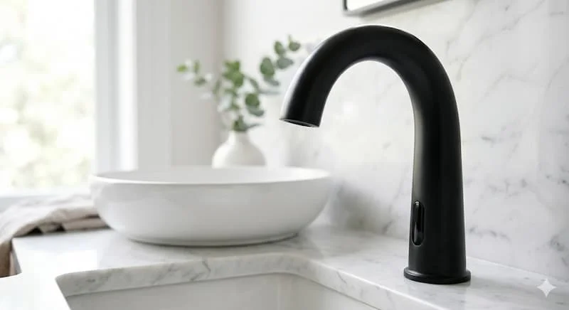 Tập trung vào sự tinh xảo của sản phẩm trong một không gian phòng tắm/bếp xa hoa.