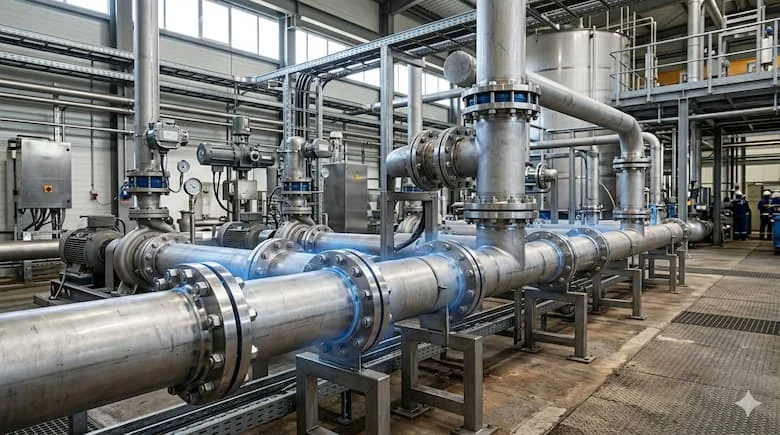 Hình ảnh công nghiệp thực tế thể hiện mặt bích trượt được sử dụng trong hệ thống đường ống.