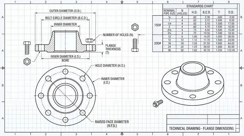 Hình ảnh thông số mặt bích