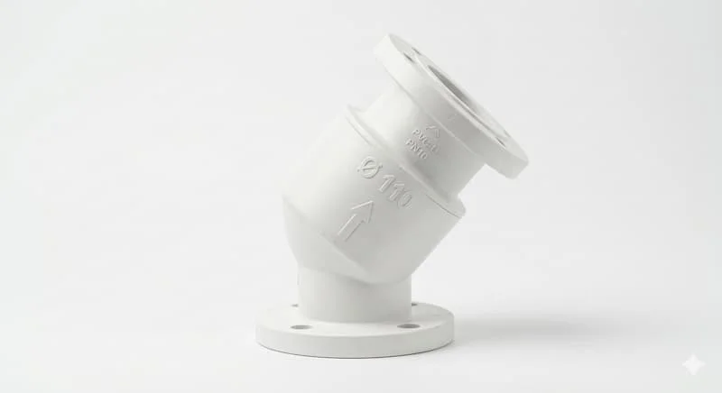 Ảnh chụp sản phẩm chuyên nghiệp, độ phân giải cao, chân thực của van một chiều PVC màu trắng 110mm (van 1 chiều)