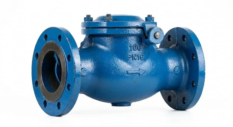 Hình ảnh sản phẩm độ phân giải cao của van một chiều dạng cánh (van lá), thân bằng gang, đầu có mặt bích