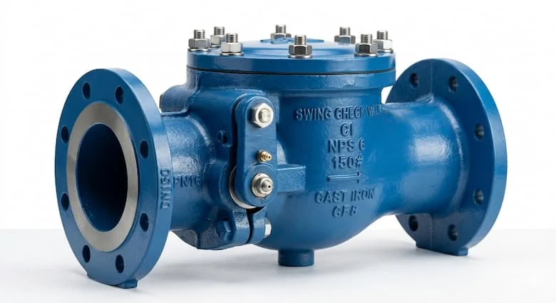 Van một chiều kiểu xoay chất lượng cao (gang), đầu nối mặt bích, lớp phủ màu xanh công nghiệp