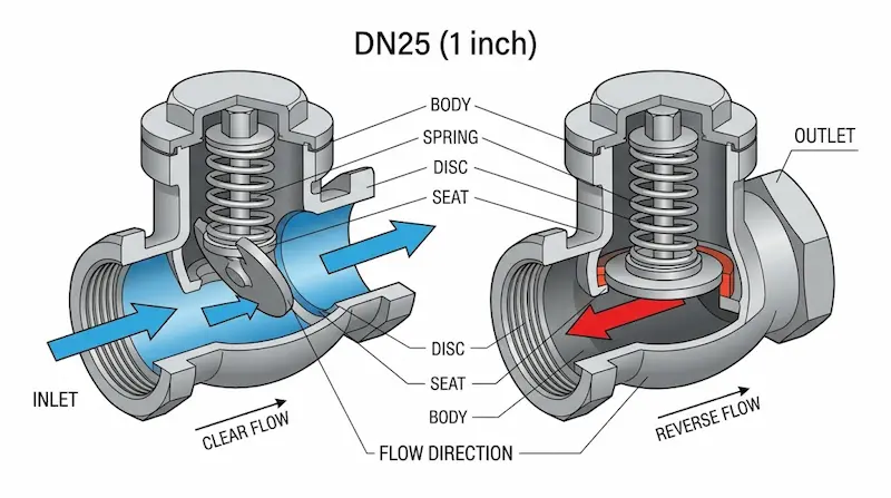Thông số kỹ thuật van nước 1 chiều