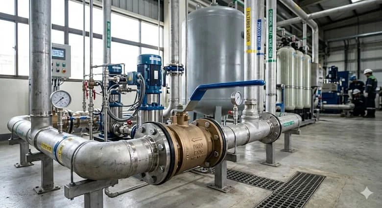 Van bi nước được lắp đặt trong hệ thống đường ống nước gia đình hoặc công nghiệp, các đường ống, phụ kiện và van
