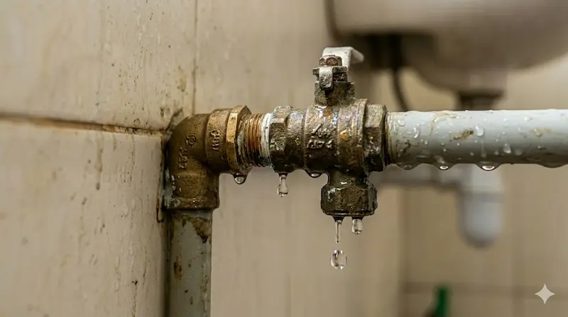 Chi tiết hình ảnh van khóa nước bằng đồng bị rò rỉ