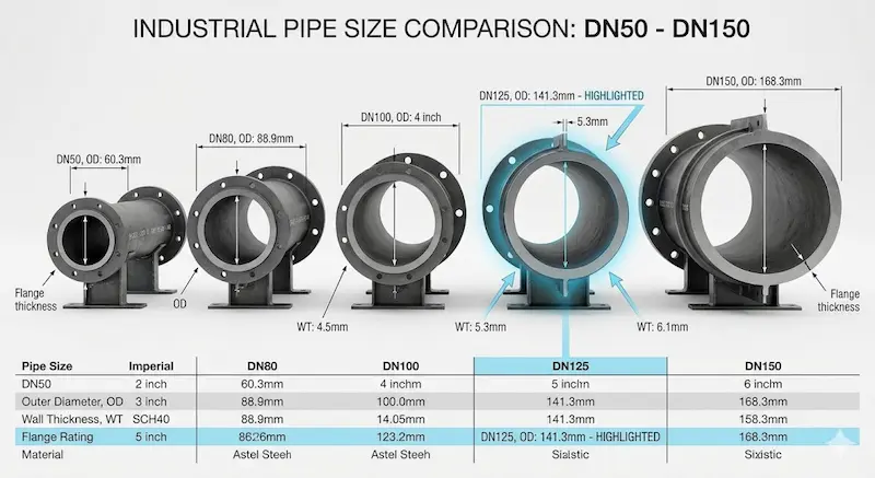 Thông số kích thước chuẩn của Dn125 và pn16
