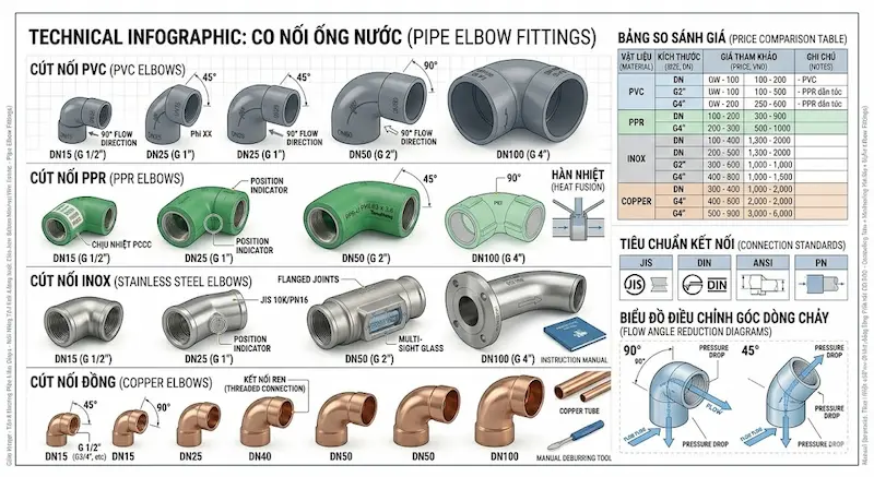 Bảng giá cút nối ống chi tiết