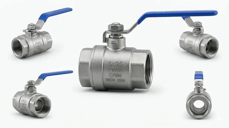 Hình ảnh sản phẩm cực kỳ chân thực của van khóa DN25, van bi bằng thép không gỉ 1 inch dùng cho hệ thống đường ống nước