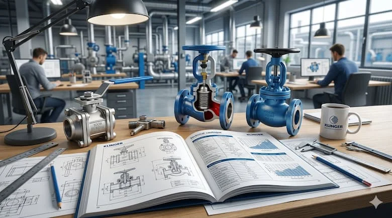 khung cảnh sản phẩm công nghiệp chuyên nghiệp, trưng bày các van công nghiệp Klinger