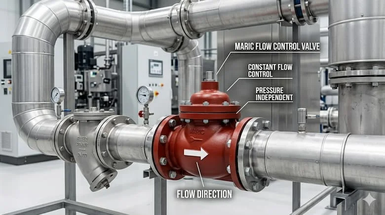 Van điều khiển lưu lượng Maric độ chi tiết cao được lắp đặt trên đường ống công nghiệp