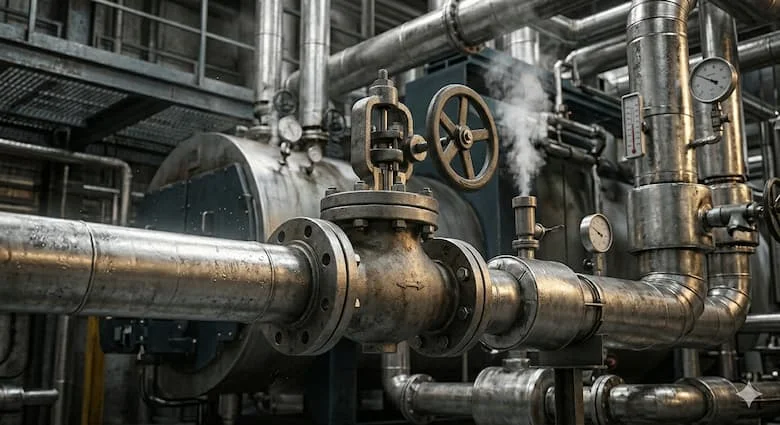 Van SDNR lắp trên hệ thống hơi nóng công nghiệp, đường ống steam line áp suất cao và thiết bị boiler hiện đại