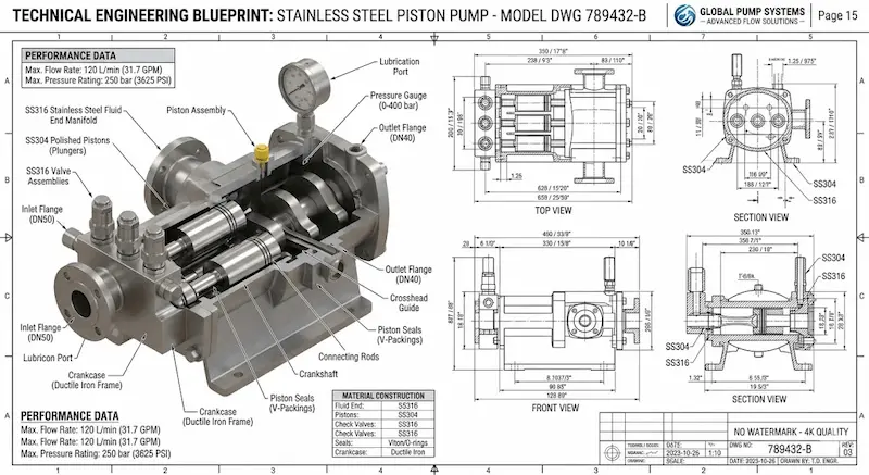 Thông số kỹ thuật quan trọng của bơm piston thép không gỉ