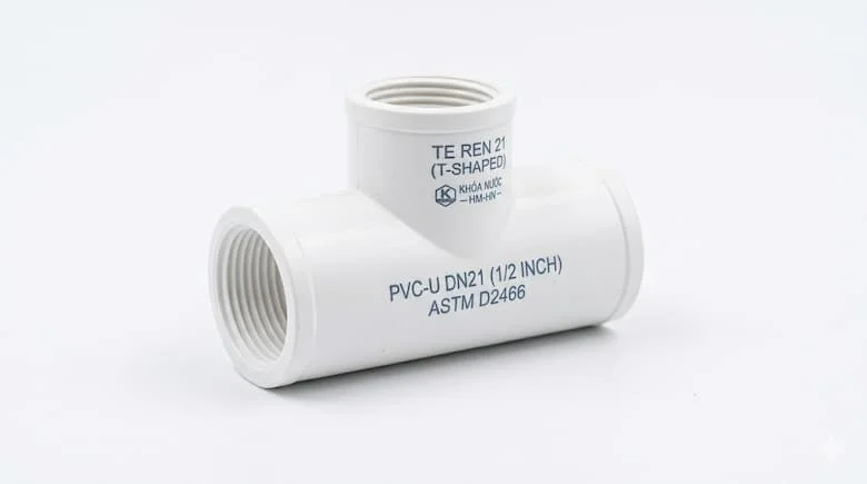 Khớp nối chữ T ren PVC DN21 (1/2 inch), đầu nối ống hình chữ T, phụ kiện đường ống bằng nhựa
