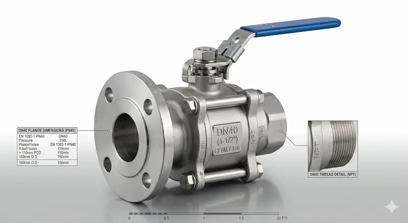 Chi tiết cấu tạo về van 40mm