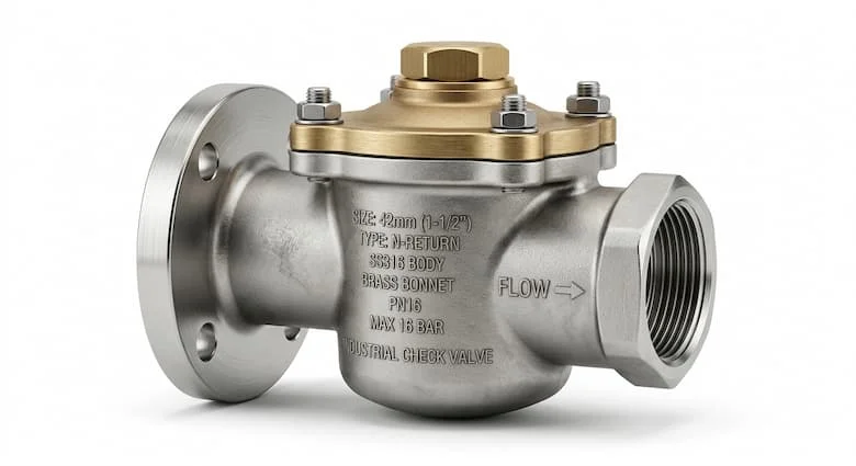 Hình ảnh sản phẩm van một chiều 42mm chất lượng cao, van một chiều bằng thép không gỉ và đồng thau dùng cho hệ thống đường ống nước, kết nối ren và mặt bích