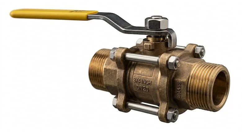 Van tiết lưu siêu thực kích thước 3/4 inch làm bằng đồng thau và thép không gỉ, van công nghiệp DN20 được đặt riêng trên nền trắng, kết cấu kim loại 