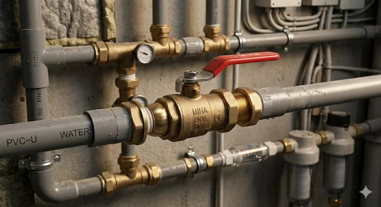 Van bi đồng Miha được lắp trên hệ thống cấp nước dân dụng, đường ống PVC và phụ kiện đồng thực tế