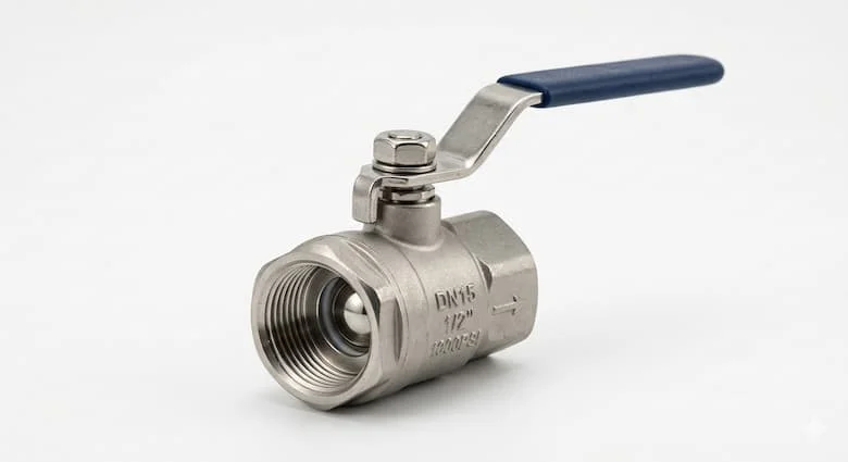 Hình ảnh sản phẩm thực tế của van bi tay gạt DN15 (1/2 inch), làm bằng thép không gỉ, đầu ren, van công nghiệp nhỏ gọn