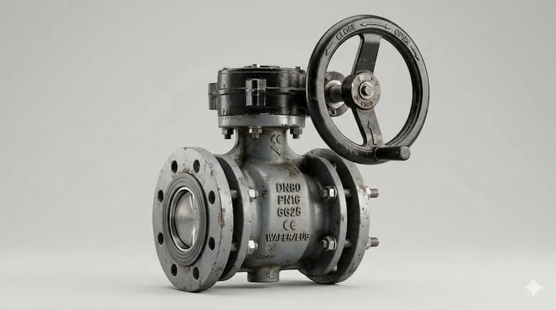 Van bướm DN80 vận hành bằng bánh răng siêu thực, van bướm công nghiệp tay quay với thân bằng gang và đĩa bằng thép không gỉ,