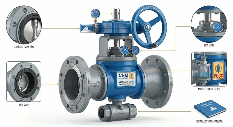 Chi tiết cấu tạo van cánh bướm