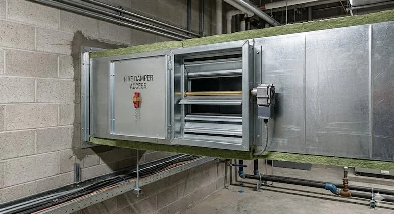 Van chống cháy được lắp đặt bên trong hệ thống ống dẫn HVAC xuyên qua tường chống cháy, đường ống dẫn, vật liệu cách nhiệt và môi trường tòa nhà công nghiệp