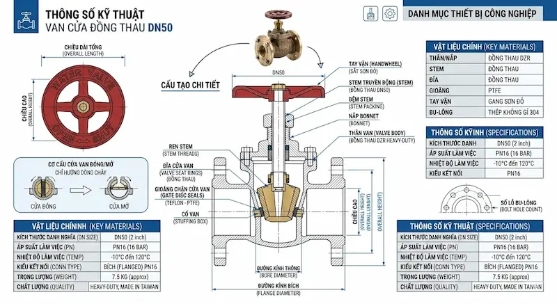 Thông số kỹ thuật van cổng đồng