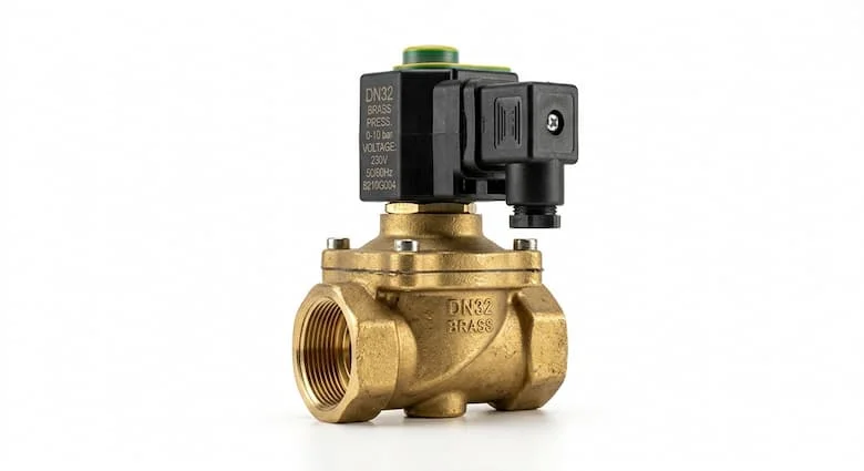 Van điện từ DN32 thực tế, thân bằng đồng thau hoặc thép không gỉ với cuộn dây điện