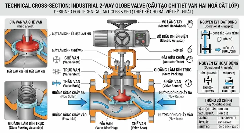 Thông số kỹ thuật quan trọng của van 2 ngả