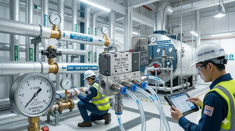 Hình ảnh chi tiết cấu tạo vận hành van khí nén