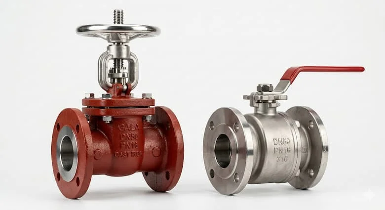 ảnh sản phẩm van khóa nước phi 60 công nghiệp bằng inox và gang sơn epoxy, hiển thị rõ thân van, tay gạt hoặc tay quay và đầu kết nối đường ống DN50