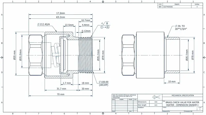 Thông số kỹ thuật van 1 chiều