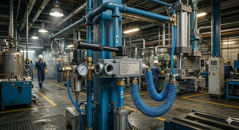 Van khí nén điều khiển bằng tay công nghiệp được lắp đặt trên hệ thống đường ống khí nén, van khí nén tay quay được kết nối với các xi lanh khí nén và máy móc nhà máy
