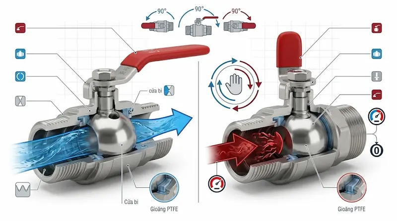 Cấu tạo và nguyên lý hoạt động của 1/2 NPT Ball Valve