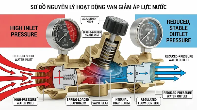 Nguyên lý hoạt động của van giảm áp lực nước